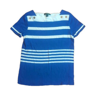Lauren Ralph Lauren Blue Striped Tee Large